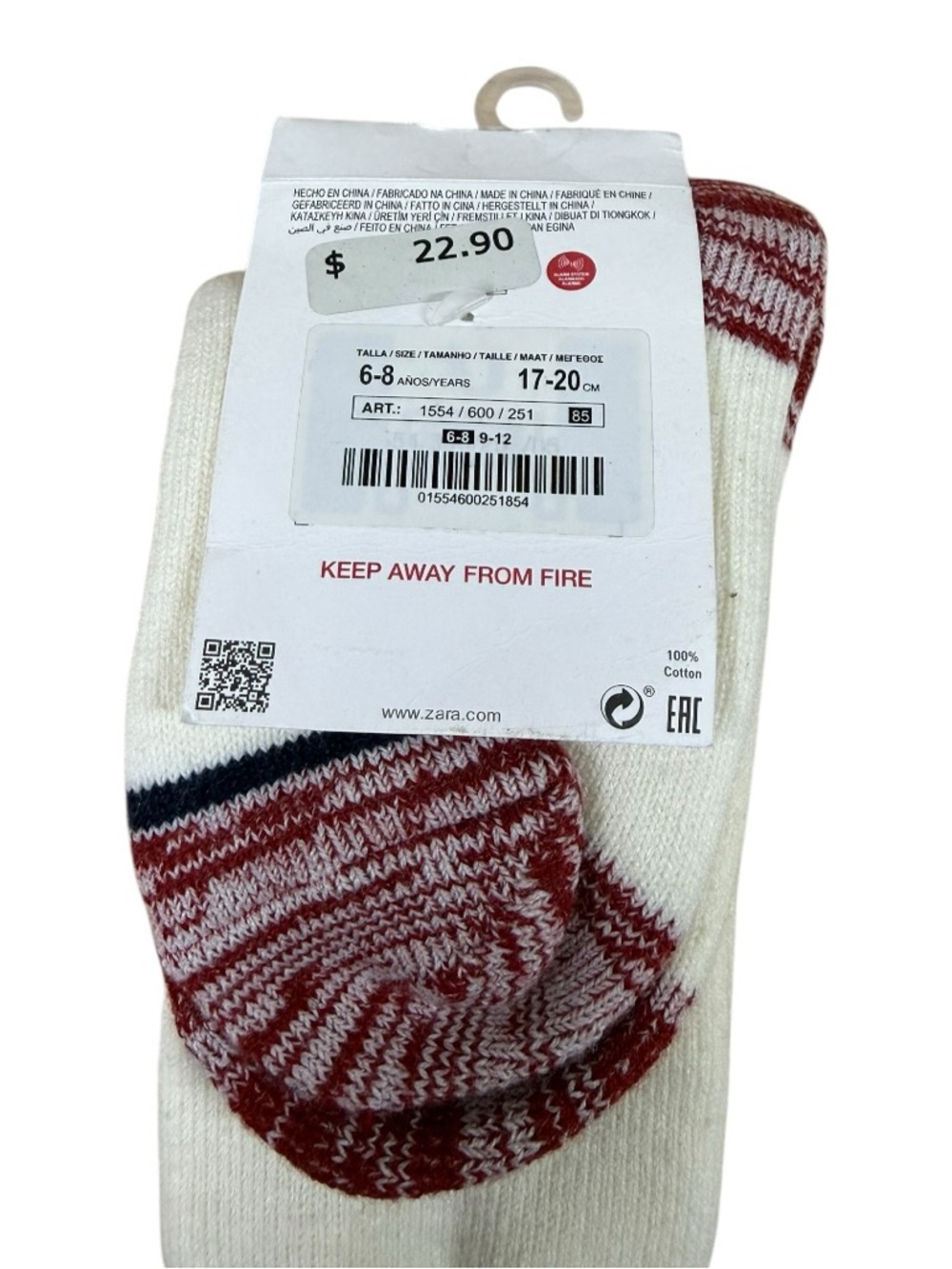 ZARA Kids Knit Crew Socks Red White Blue Graphic Size 6-8 NWT Cotton - Picture 4 of 6